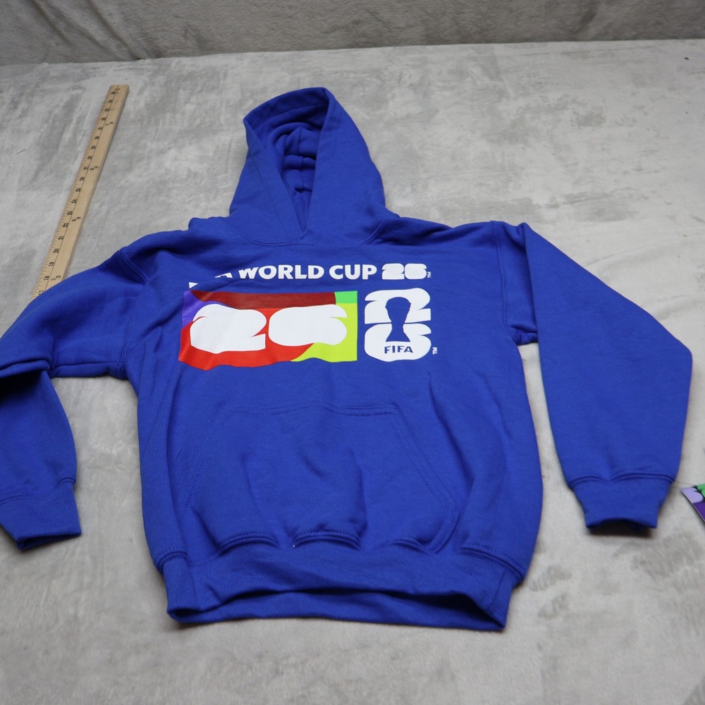FIFA World Cup Hoodie Boys Small 8 Blue Fleece Graphic Pullover Sweatshirt NEW